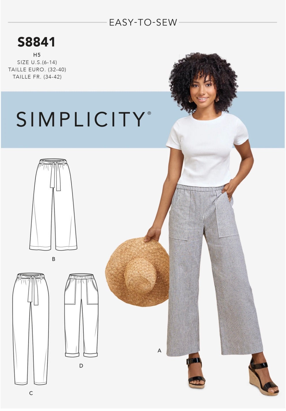 Easy Sewing Pattern for Womens Pants, Wide Leg Pants