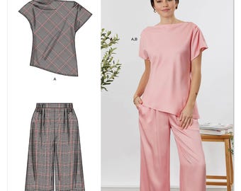Sewing Pattern for Women's Tops and Pants, Wide Leg Pants, Pullover Tops, Boat Neck Tops, Pull On Pants, Simplicity 3239, Size 10-20, Uncut