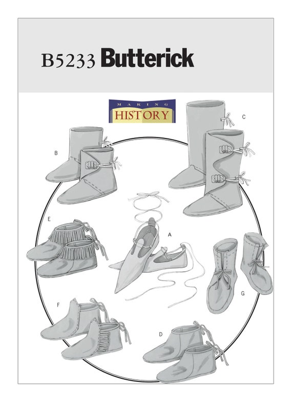 Sewing Pattern for Women's and Mens Costume Shoes, Historical Boots, Moccasins, Boot Sewing Pattern, Butterick 5233, One Size, Uncut FF