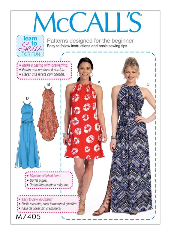 Easy Sewing Pattern for Women's Dress, Halter Neck Dress, Maxi