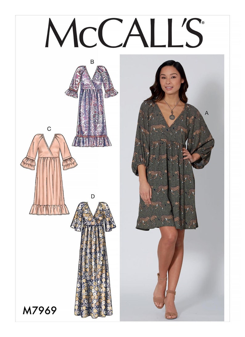 Sewing Pattern for Womens Dress, Summer Dress, Maxi Dress Pattern, V Neck Dress, McCall's 7969, Size XS-M and L-XXL, Uncut FF image 1