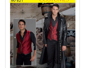 Schnittmuster für Herren Kostüm Jacke und Weste, Steampunk Kostüm, Cosplay, Herren Trenchcoat, McCalls 7821, Brustumfang 38-44, Uncut FF