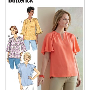 Easy Sewing Pattern for Women's Tops, Flutter Sleeve Tops, Pullover Tops, Womens Tunic, Butterick 6688, Size 6-14 14-22, Uncut FF