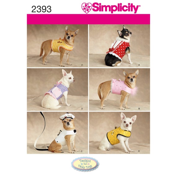 Sewing Pattern for Small Dog Coats, Pet Clothing, Small Dog Costume, Dog Hat, Simplicity 2393, Size S-L, Uncut and Factory Folded