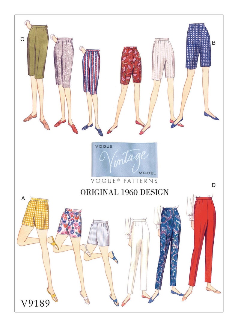 Vogue Sewing Pattern for Womens Pants and Shorts, Tapered Pants, High Waisted Shorts, Bermudas, Vogue 9189, Size 6-14 14-22, Uncut