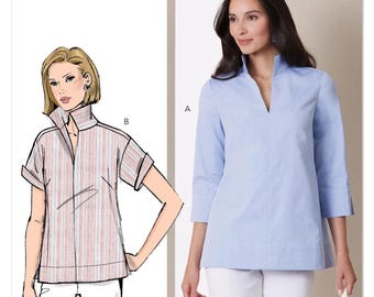 Sewing Pattern for Women's Tops, Stand Collar Tops, Long Sleeve Tops, Pullover Tops, Womens Tunic, Butterick 7080, Size 12-22, Uncut FF