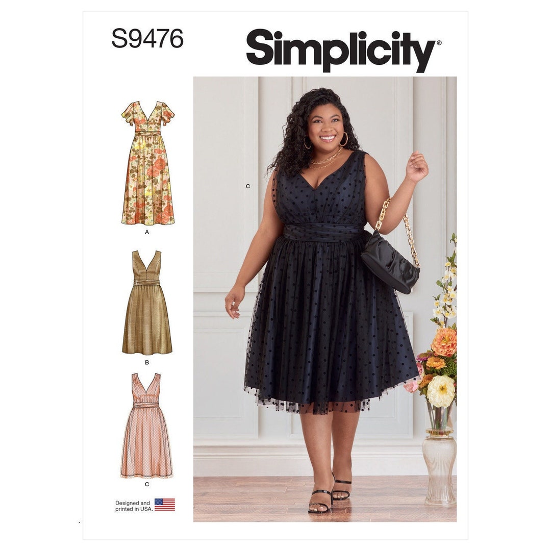 Easy Sewing Pattern for Womens Dress, Summer Dress, Fit and Flare Dress, V  Neck Dress, Plus Size 18W-24W 26W-32W, Simplicity 9476 11329 