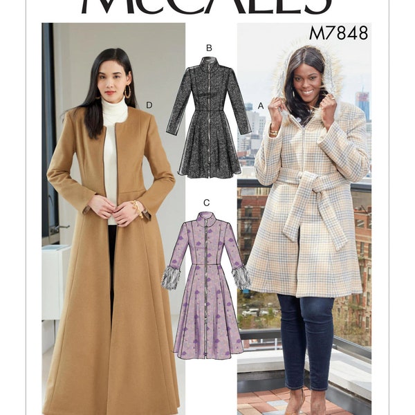 Sewing Pattern for Womens Jacket, Lined Coat Pattern, Winter Jacket, Floor Length Jacket, McCalls 7848, Size 8-16 and 18W-24W, Uncut