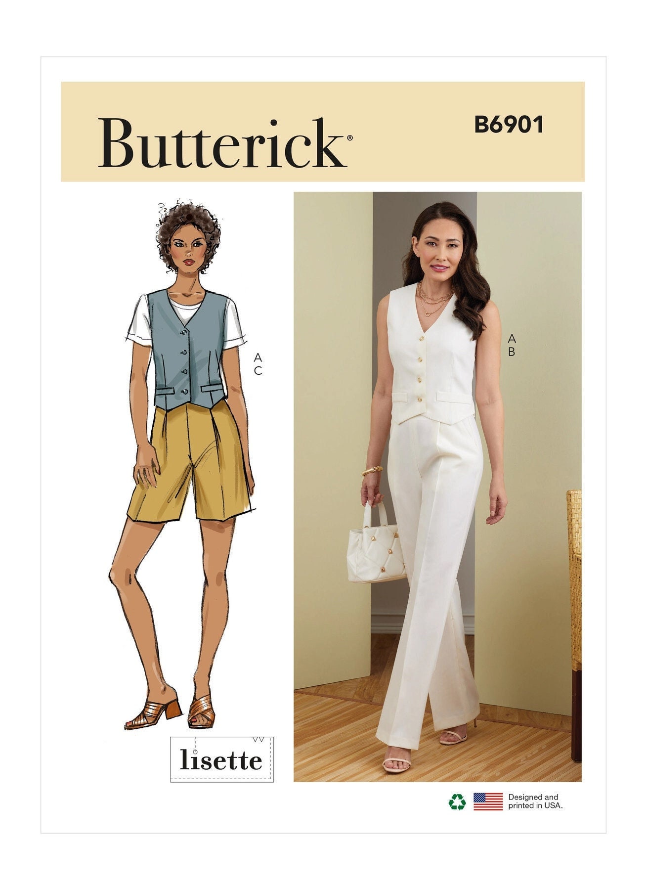 Patron de costura para chaleco pantalones y pantalones cortos de mujer pantalones de cintura alta chaleco delantero con botones Butterick 6901 talla 6 14 16 24 FF sin cortar Etsy Mexico