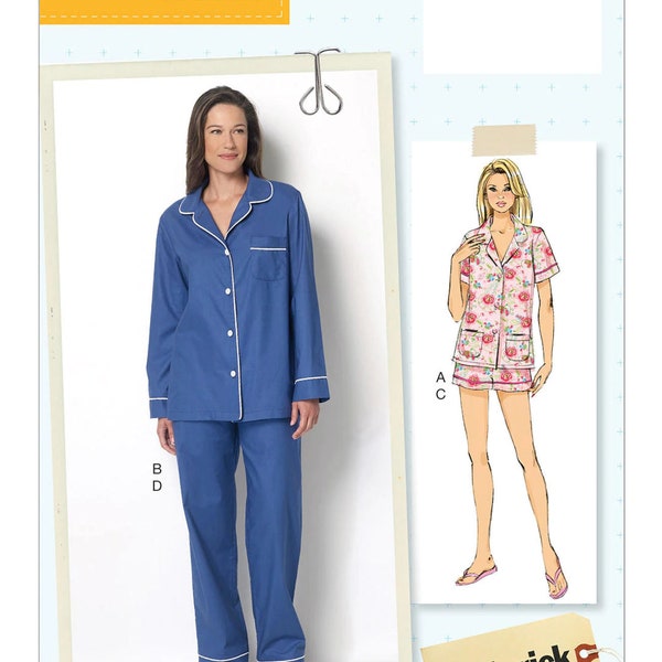 Sewing Pattern for Womens Pajamas, Pajama Top and Bottoms, Pajama Shorts, Pajama Set, Butterick 6296, Size 6-14 and 14-22, Uncut and FF