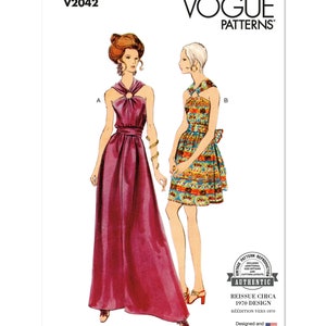 Vogue Sewing Pattern for Womens Dress, Halter Dress, Maxi Dress, Evening Dress, 70s Dress, Summer Dress, Vogue 2042, Size 8-16 18-26