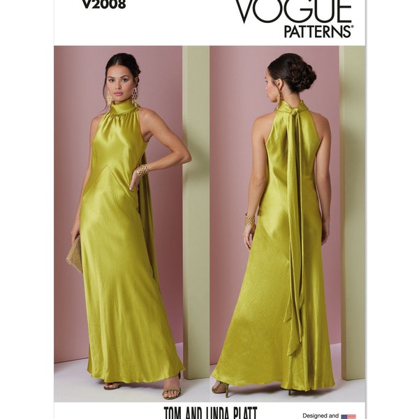 Vogue Sewing Pattern for Women's Dress, Evening Gown, Halter Dress, Maxi Dress, Prom Dress, Vogue 2008, Size 4-12 14-22, Uncut FF