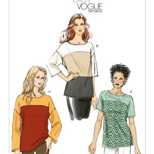 Vogue Sewing Pattern for Womens Tops, Womens Tunic, Pullover Tops, Batwing Tops, Vogue 8877, Size XS-M and L-XXL, Uncut and FF