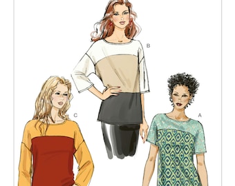 Patrón de costura Vogue para blusas, túnicas, blusas tipo jersey y blusas de manga murciélago para mujer, Vogue 8877, tallas XS-M y L-XXL, sin cortar y listo para usar.