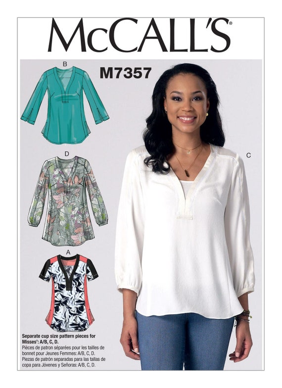 Sewing Pattern for Womens Tops, Pullover Tops, V Neck Tops, Womens Tunic, Long Sleeve Tops, Size 6-14 and 14-22, Mccall's 7357, Uncut and FF - Etsy Sewing Pattern for Womens Tops, Pullover Tops, V Neck Tops, Womens Tunic, Long Sleeve Tops, Size 6-14 and 14-22, Mccall's 7357, Uncut and FF - Etsy