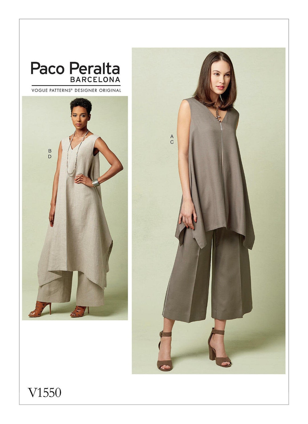 Vogue Sewing Pattern for Womens Pants and Tunics, Wide Leg Pants ...
