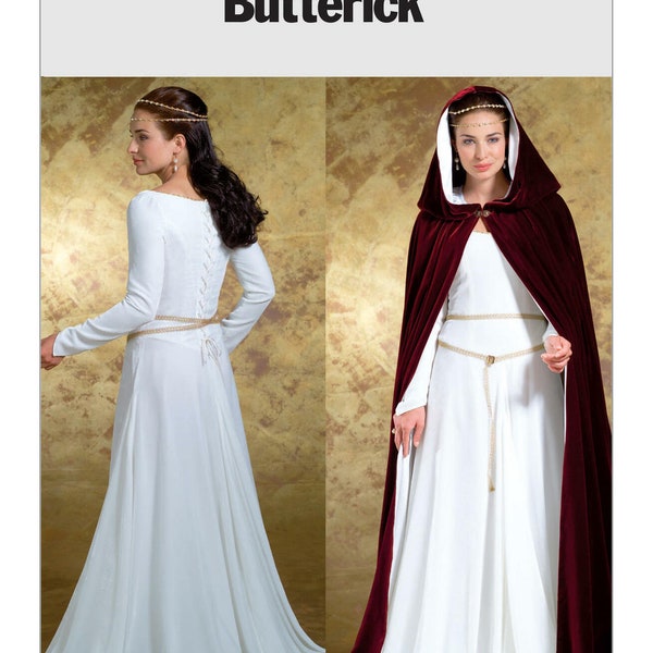 Sewing Pattern for Womens Fantasy Costume Dress and Cape, Costume Gown, Elvish Princess, Butterick 4377, Size 6-12 14-20, Uncut