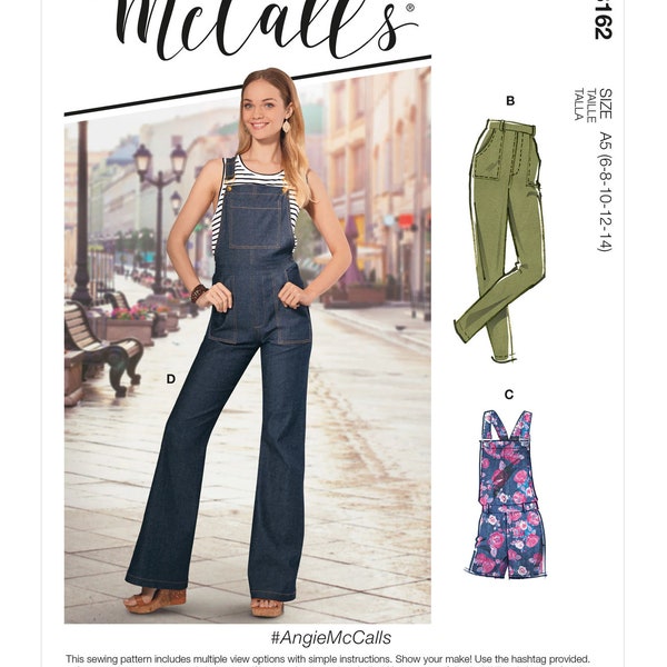 Sewing Pattern for Womens Overalls and Jeans, Denim Overalls Pattern, Wide Leg Pants Pattern, McCalls 8162, Size 6-14 and 14-22, Uncut FF