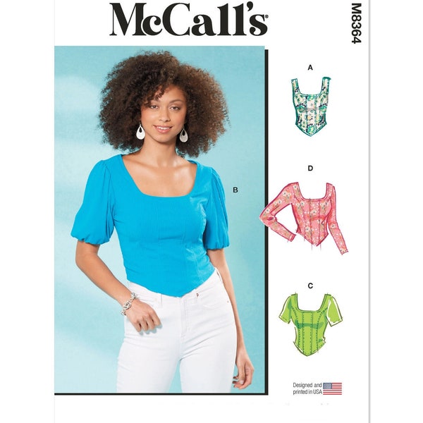 Sewing Pattern for Womens Knit Tops, Corset Tops, Puff Sleeve Tops, Tank Top, Fitted Tops, McCalls 8364, Size 6-14 16-24, Uncut FF