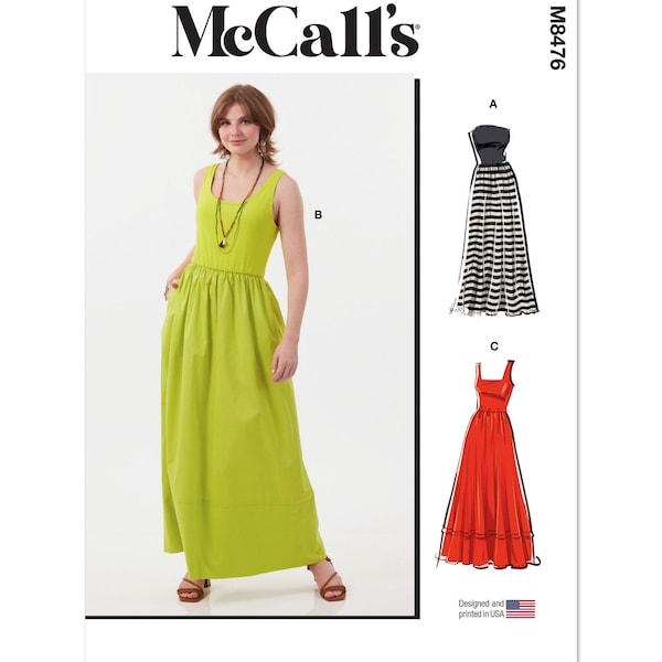 Sewing Pattern for Womens Dress, Knit Dress, Summer Dress, Maxi Dress, Strapless Dress, McCalls 8476, Size 6-14 16-24, Uncut FF