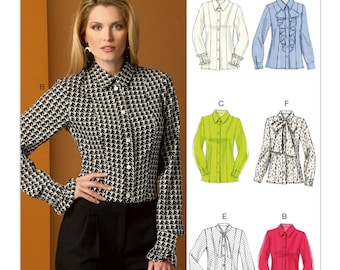 Patrón de costura Vogue para blusas de mujer, patrón de blusa con botones delanteros, blusas de manga larga, blusas ajustadas, Vogue 9029, tallas 8-16 y 16-24, sin cortar FF
