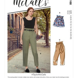 Sewing Pattern for Womens Pants and Shorts, Wide Leg Pants, Cropped Pants, High Waisted Pants, McCalls 8168, One Size, Uncut FF