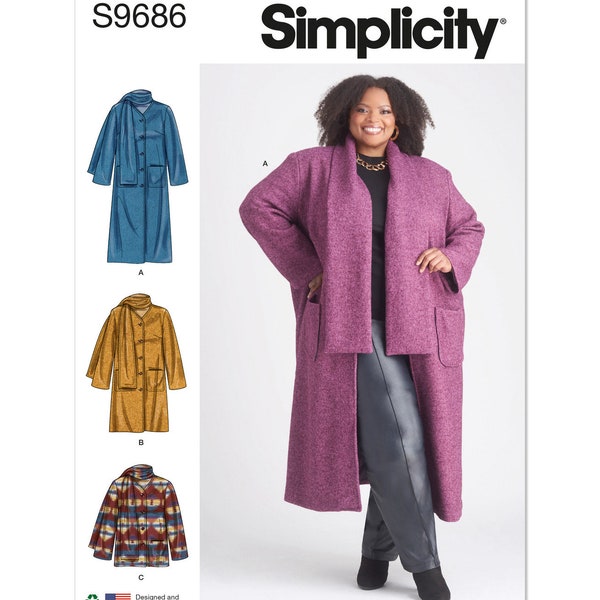 Sewing Pattern for Women's Jackets, Button Front Jacket, Winter Coat, Trench Coat, Simplicity 9686, Plus Size 20W-28W 30W-38W