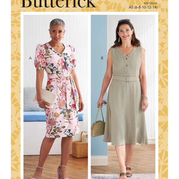 Easy Sewing Pattern for Women's Dress, Summer Dress, Puff Sleeve Dress, Shirt Dress, Size 6-14 14-22, Butterick 6809, Uncut FF