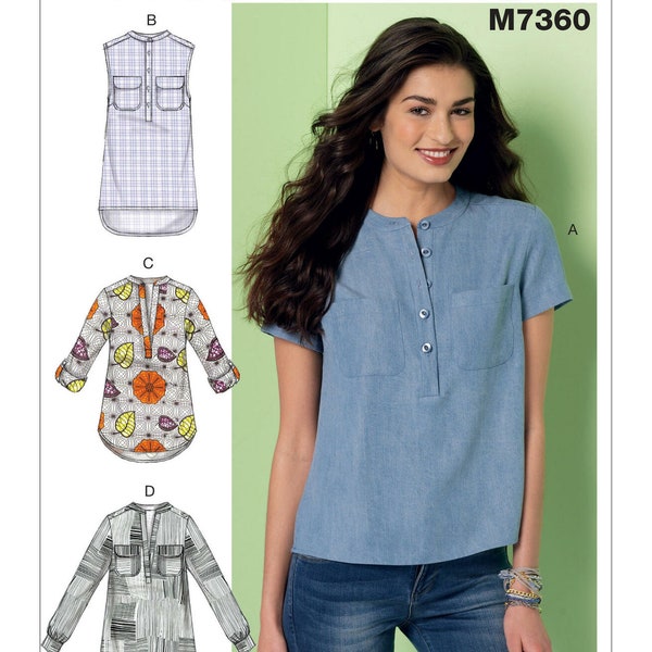 Sewing Pattern for Womens Tops, Short or Long Sleeve Tops, Button Front Tops, Womens Tunic, McCalls 7360, Size 6-14 and 14-22, Uncut FF