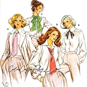 May include: Illustration of a sewing pattern featuring four women in white blouses and skirts, each with a different colored tie or scarf. The pattern is labeled "KWIK SEW" and "Pattern 912". The text "Cartus Crafting Shop" is also visible.