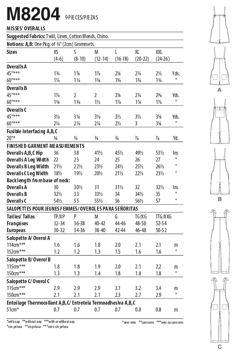 Sewing Pattern for Womens Overalls, Romper Pattern, Tie Shoulder Jumpsuit, Learn to Sew McCalls 8204, Size XS-M and L-XXL, Uncut FF image 8