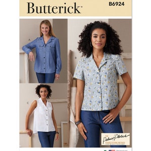 Sewing Pattern for Women&#39;s Tops, Button Front Tops, Tank Top, Collared Shirt, Long Sleeve Tops, Butterick 6924, Size 8-16 16-24, Uncut FF