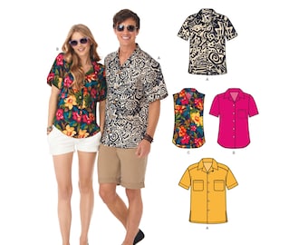 Sewing Pattern for Womens and Mens Tops, Mens Button Front Shirts, Short Sleeve Shirts, Tank Top, New Look 6197 0966, Size XS-XL, Uncut FF