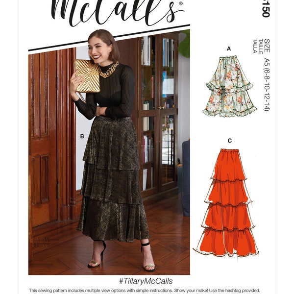 Sewing Pattern for Womens Skirts, Tiered Skirt Pattern, Maxi Skirt, Ruffle Skirt, McCalls 8150, Size 6-14 and 16-24, Uncut and FF