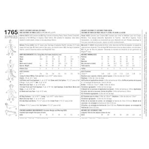 May include: A sewing pattern for a child's costume and a dog costume. The pattern includes instructions for making a dragon costume, a butterfly costume, and a dog costume. The pattern is for sizes S, M, and L. The pattern includes measurements for the chest, waist, hips, back-neck to waist, and approximate weight. The pattern also includes instructions for making the wings, claws, and tail spikes.