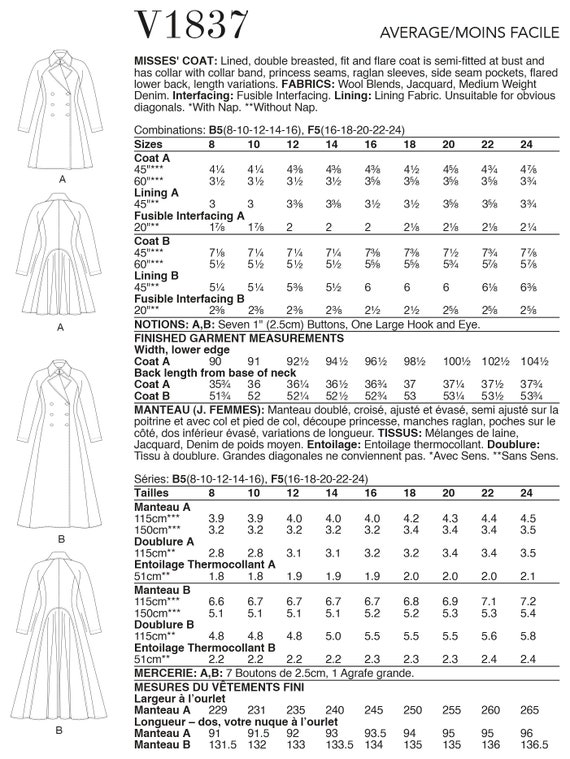 Vogue Sewing Pattern for Womens Jacket, Lined Coat Pattern
