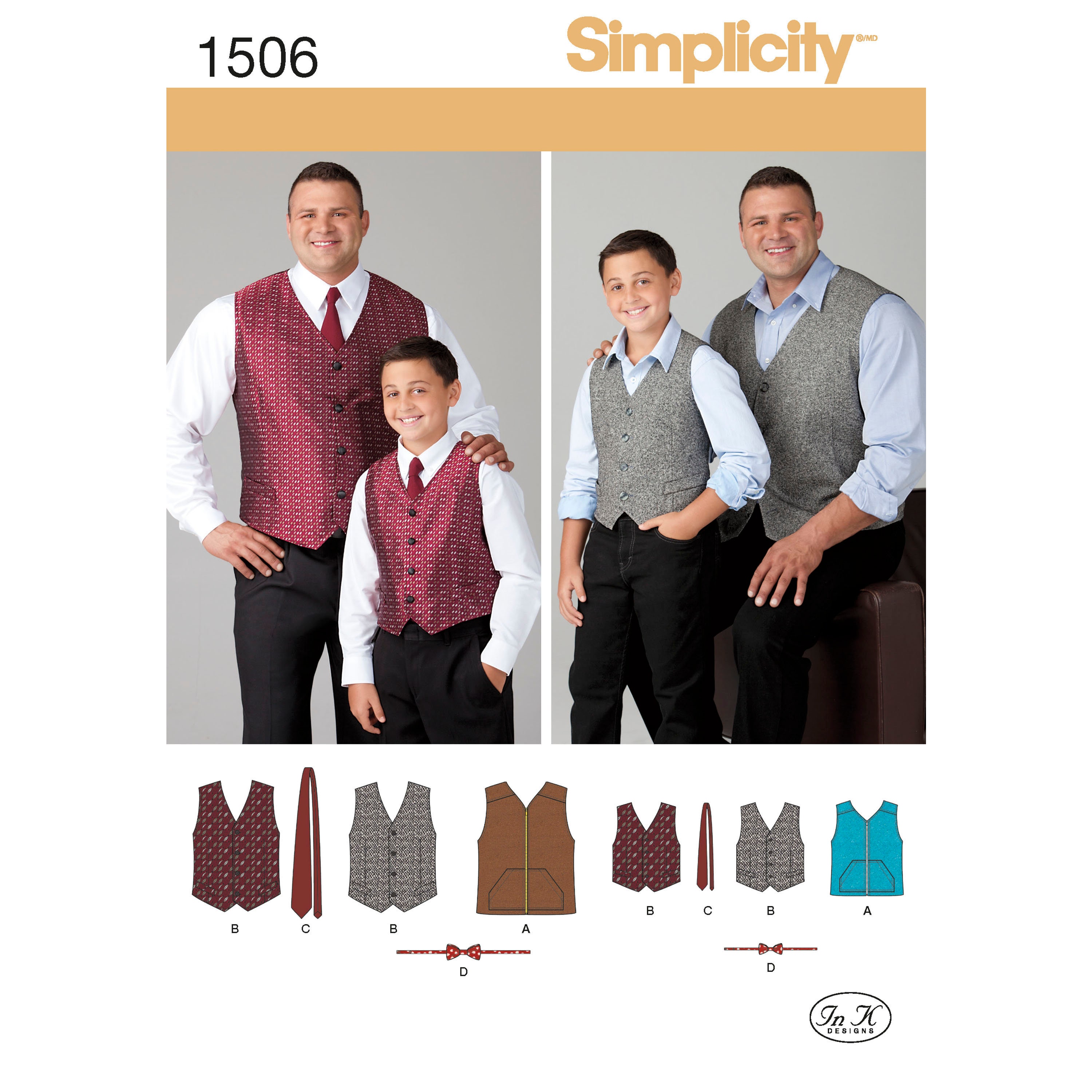 Sewing Pattern for Mens and Boys Vests and Ties, Mens Vest, Necktie, Button Front Vest, Simplicity 1506, Size S-L 1XL-5XL, Uncut