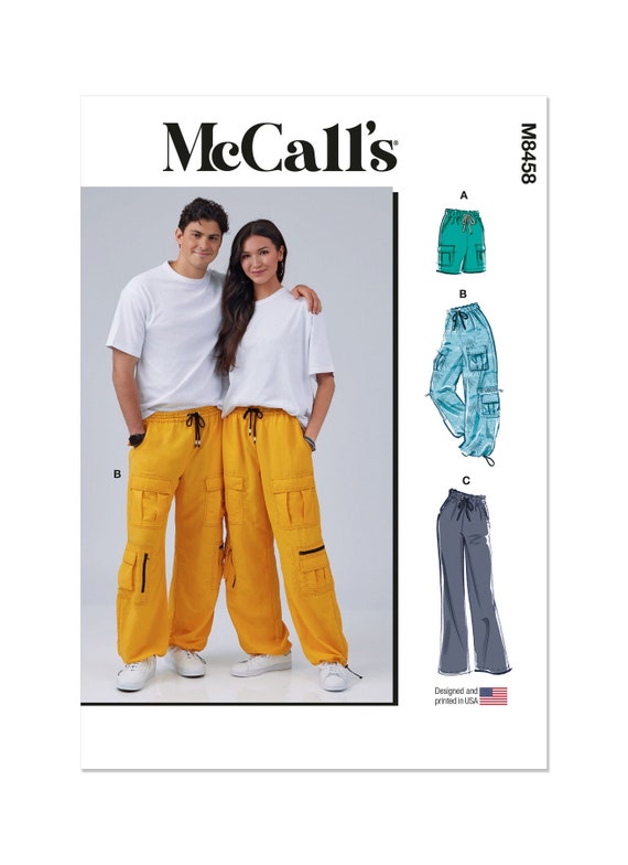 Sewing Pattern for Women's and Men's Pants and Shorts, Cargo Pants, Drawstring Pants, Womens Shorts, McCalls 8458, Size XS-XXL, Uncut FF
