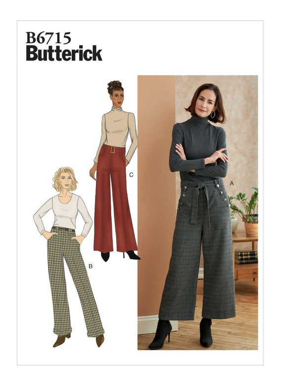 Sewing Pattern for Womens Pants, Wide Leg Pants, Cropped Pants, Denim Jeans,  High Waisted Pants, Butterick 6715, Size 6-14 14-22, Uncut FF 