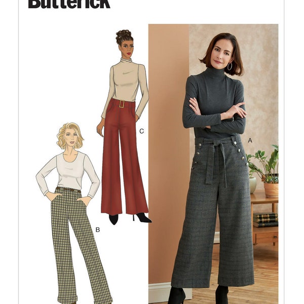 Sewing Pattern for Womens Pants, Wide Leg Pants, Cropped Pants, Denim Jeans, High Waisted Pants, Butterick 6715, Size 6-14 14-22, Uncut FF