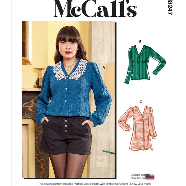 Easy Sewing Pattern for Women's Cardigan Jacket, Button Front Cardigan, Knit Cardigan, McCalls 8247 11231, Size XS-XXL, Uncut FF
