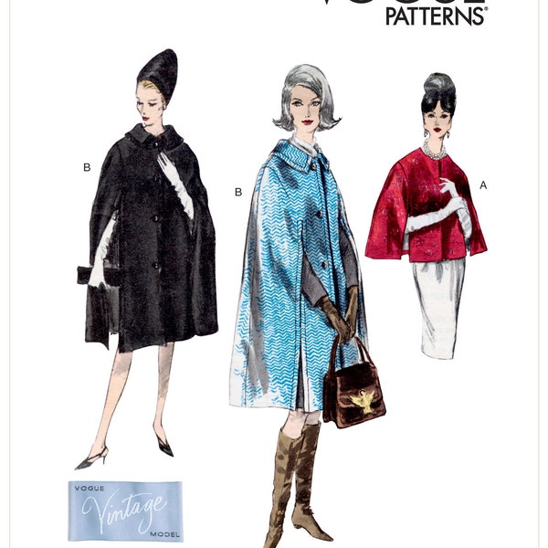 Vogue Sewing Pattern for Womens Cape Jackets, Winter Coat Pattern, Long Cape Jacket, New Vogue 1838, Misses to Plus Size S-XXL, Uncut and FF