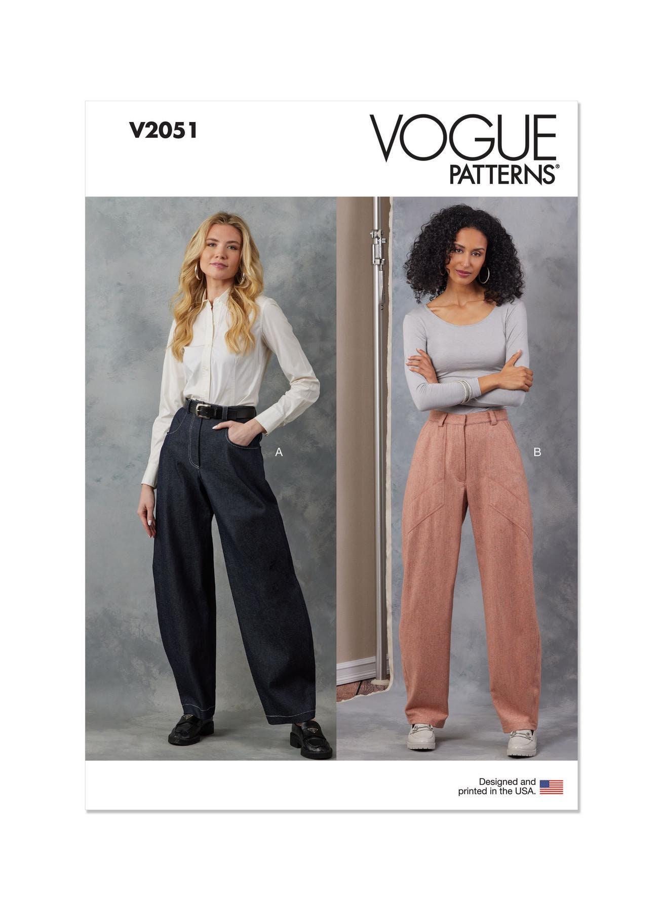 Vogue Sewing Pattern for Womens Pants, High Waisted Pants, Barrel Leg Pants, Womens Jeans, Denim Jeans, Vogue 2051, Size 6-14 16-24, Uncut