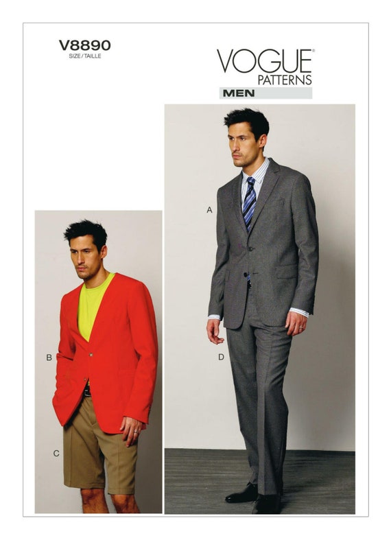 Vogue Sewing Pattern for Men's Blazer Jacket, Shorts, and Pants, Mens Suit, Suit Pants, Lined Blazer, Vogue 8890, Size 34-40 40-46, Uncut FF