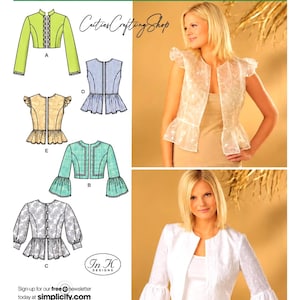 Easy Sewing Pattern for Women's Jacket and Vest, Cropped Jacket, Peplum Jacket, Bolero Jacket, Size 8-16, Simplicity 4130, Uncut FF