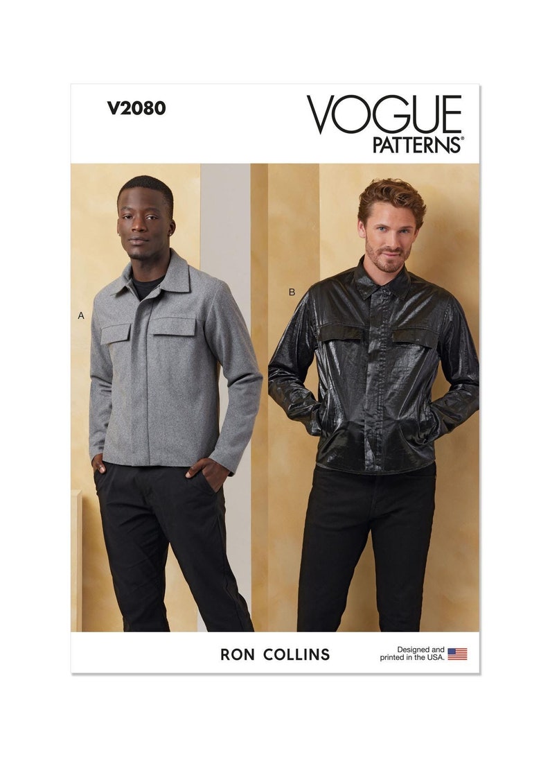Vogue Sewing Pattern for Men's Jackets, Zip Front Jacket, Mens Shacket