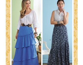 Easy Sewing Pattern for Women's Skirts, Tiered Skirt, Maxi Skirt, Elastic Waist Skirt, Butterick 6736, Size XS-M L-XXL, Uncut FF
