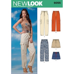 Sewing Pattern for Womens Pants and Shorts, Cargo Pants, Womens Joggers, High Waisted Pants, New Look 6055, Size 6-16, Uncut FF image 1