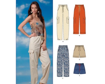 Sewing Pattern for Womens Pants and Shorts, Cargo Pants, Womens Joggers, High Waisted Pants, New Look 6055, Size 6-16, Uncut FF