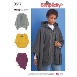 Patrón de costura para chaqueta de mujer, poncho de mujer, chaqueta tipo capa, chaqueta polar, Simplicity 8517, talla XS-XL, sin cortar FF